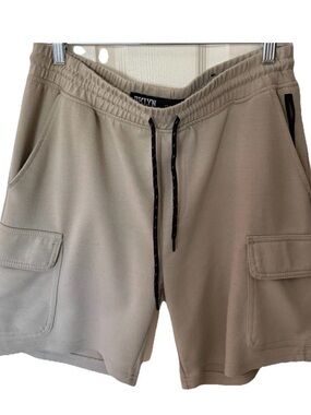 BKLYN Athletics 7" CORE SHORT FLEECE CARGO SHORT TAN SAND ZIPPERED POCKETS SZ M